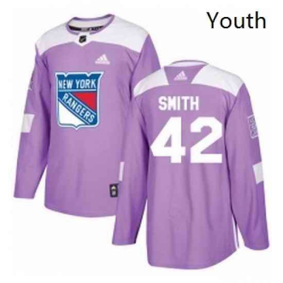 Youth Adidas New York Rangers 42 Brendan Smith Authentic Purple Fights Cancer Practice NHL Jersey